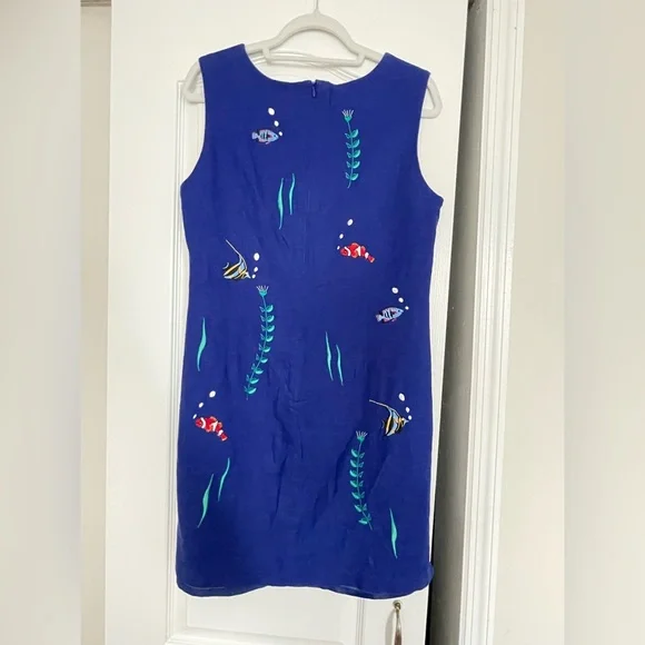 Victoria Holley | Dresses | Blue Linen Fish Aquarium Vintage Dress |  Poshmark